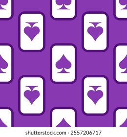 Purple falling playing cards seamless pattern. Poker and Wonderland