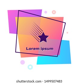 Purple Falling star icon isolated on white background. Shooting star with star trail. Meteoroid, meteorite, comet, asteroid, star icon. Color rectangle button. Vector Illustration