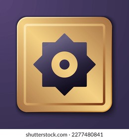 Purpur Stern Symbol einzeln auf violettem Hintergrund. Meteoroid, Meteorit, Komet, Asteroid, Sternsymbol. Goldquadrat-Taste. Vektorgrafik