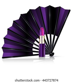 purple fan and lipstick