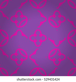 Purple fancy seamless pattern background in alien style. Complicated puzzle repeatable backdrop. Vivid, contrast design for ads, textile, banner or other purpose. Actual texture.