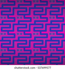 Purple fancy seamless pattern in pipeline style. Vivid, graphic design for surface, wallpaper, textile or other purpose. Vector background. Entangled mosaic repeatable backdrop.