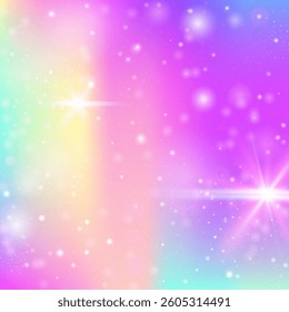 Purple Fantasy Background. Blue Universe Pattern. Rainbow Gradient. Holographic Girlish Mesh. Pink Unicorn Invitation. Girl Hologram. Magic Glitter. Neon Girl Hologram.