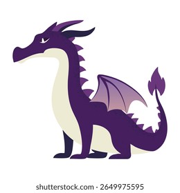 Purple fantasy dragon in flat style. Magical creature with wings. Perfect for mystic illustrations.