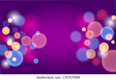 Purple Fantasy Vivid bokeh background. Soft blur light effect wallpaper. Abstract background bokeh blurred. Shiny bokeh light effect. Vector illustration.