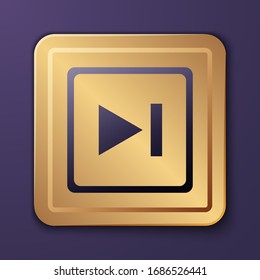 Purple Fast forward icon isolated on purple background. Gold square button. Vector Illustration