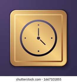 Purple Fast time delivery icon isolated on purple background. Timely service, stopwatch in motion, deadline concept, clock speed. Gold square button. Vector Illustration