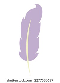 Purple feather in flat style. Beautiful design element.