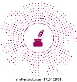 Purple Feather and inkwell icon isolated on white background. Abstract circle random dots. Vector Illustration