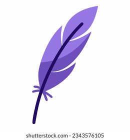 Pluma morada sobre fondo blanco. Ilustración del doodle vectorial.