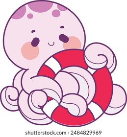 a purple female octopus was playing with a safety tube