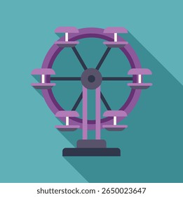 Purple ferris wheel is casting a long shadow over a turquoise background