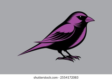 Purple Finch bird silhouette black vector art illustration.