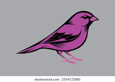 Purple Finch bird silhouette black vector art illustration.