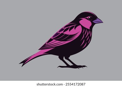 Purple Finch bird silhouette black vector art illustration.