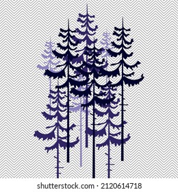 Purple fir trees on a zigzag backgroun