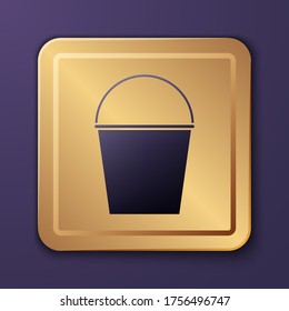 Purple Fire bucket icon isolated on purple background. Metal bucket empty or with water for fire fighting. Gold square button. Vector Illustration