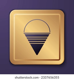 Purple Fire cone bucket icon isolated on purple background. Metal cone bucket empty or with water for fire fighting. Gold square button. Vector Illustration