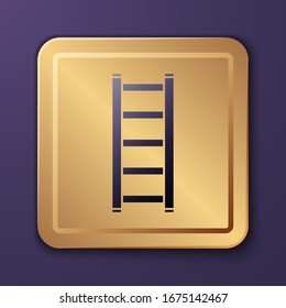 Purple Fire escape icon isolated on purple background. Pompier ladder. Fireman scaling ladder with a pole. Gold square button. Vector Illustration