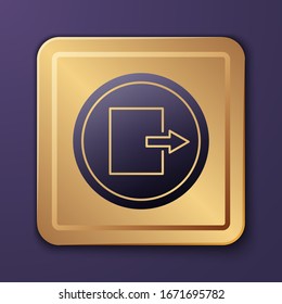 Purple Fire exit icon isolated on purple background. Fire emergency icon. Gold square button. Vector Illustration