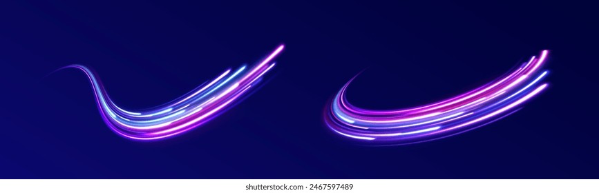 Purple fire flames of space rocket, shuttle launch. Comet or meteor trails isolated on transparent background.	