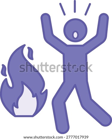 Purple Fire Icon. Vector Icon. Frightened Man Calling for Help. Emergency Concept