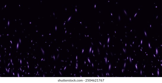 Purple fire sparks, abstract glowing embers, heat sparkles, flying flame cinder, bokeh fire texture. Vector illustration.