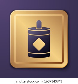 Purple Firework icon isolated on purple background. Concept of fun party. Explosive pyrotechnic symbol. Gold square button. Vector Illustration