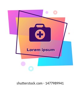 Purple First aid kit icon isolated on white background. Medical box with cross. Medical equipment for emergency. Healthcare concept. Color rectangle button. Vector Illustration