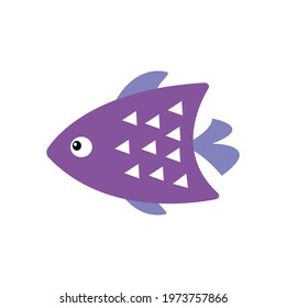Purple fish flat vector illustration isolated on white background. Aquarium fish. Tropic sea life. Underwater design element.