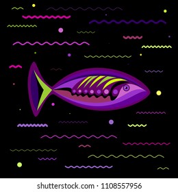 Purple fish with green stripes.