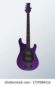 Purple five stringed bass guitar