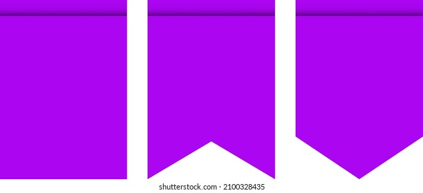 Purple flags for decoration or pennant isolated on white background. Pennant flag icon.