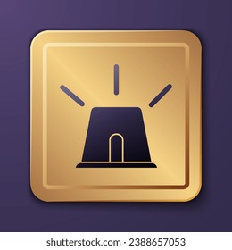 Purple Flasher siren icon isolated on purple background. Emergency flashing siren. Gold square button. Vector Illustration