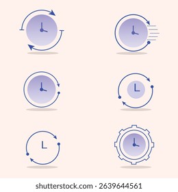  purple flat clock icon with arrow illustration