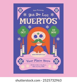 Dia de Design Plano Roxo De Los Muertos Folheto de Mídia Social