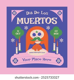 Dia de Design Plano Roxo De Los Muertos Social Media Post