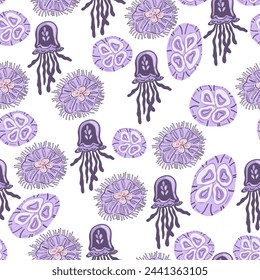 Purple flat design jellyfish seamless pattern