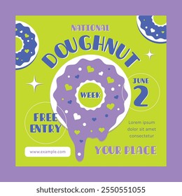 Purple Flat Design National Doughnut Week Social Media Post