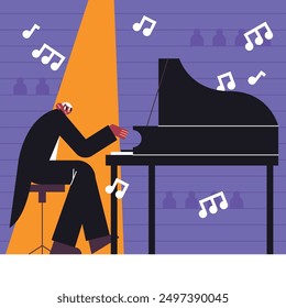 Purple Flat Design Pianist Illustration