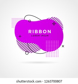 purple flat geometric shapes of colors with black outline, polkadots and stripes in memphis design style. Fluid gradient elements for minimal banner, logo, web.