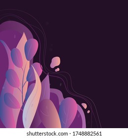 Ilustración de hojas planas moradas. Imagen vectorial con espacio de copia. Ilustración vectorial diseño plano con gradiente colorido