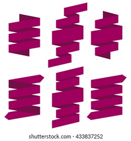 Purple flat ribbon set on isolated background