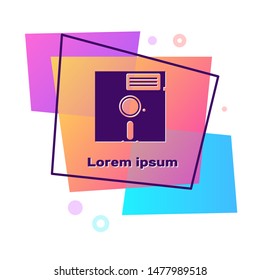 Purple Floppy disk in the 5.25-inch icon isolated on white background. Floppy disk for computer data storage. Diskette sign. Color rectangle button. Vector Illustration