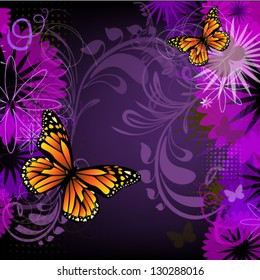 purple floral abstraction with butterflies