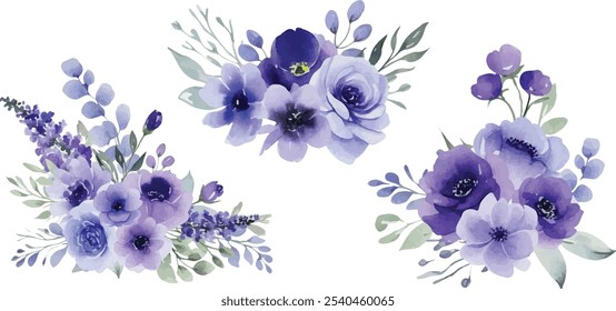 Purple Floral Arrangement Watercolor Illustration