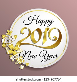 purple floral background, Golden flowers, Christmas cards 2019