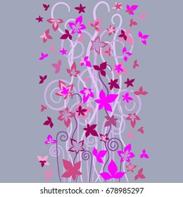 Purple floral background texture with vertical vines, for textile, print, Wallpaper, postcards