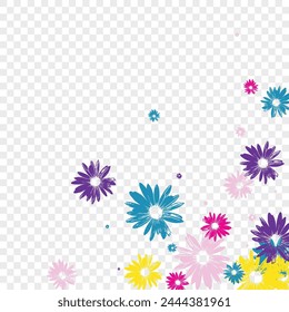 Purple Floral Background Transparent Vector. Flower Small Illustration. Yellow Petal Factory. Exotic Card. Pretty Blue Garden.