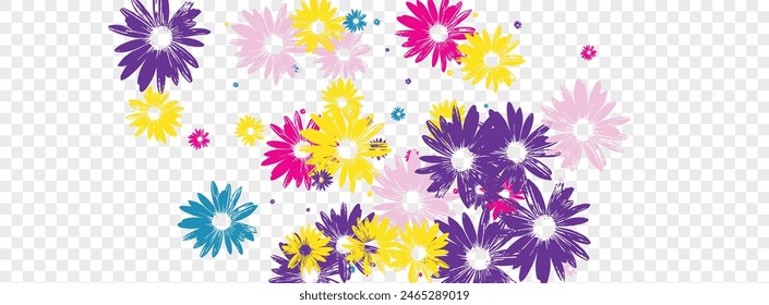 Purple Floral Background Transparent Vector. Garden Flourish Texture. Color Petal Art. Factory Textile. Summer Pink Gerbera.